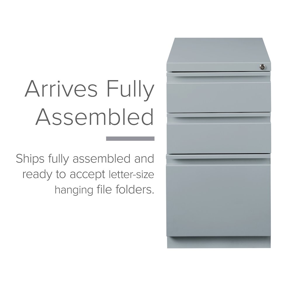 Hirsh 20" Deep Mobile Pedestal File Cabinet 3 Drawer Box-Box-File, Platinum. Picture 6