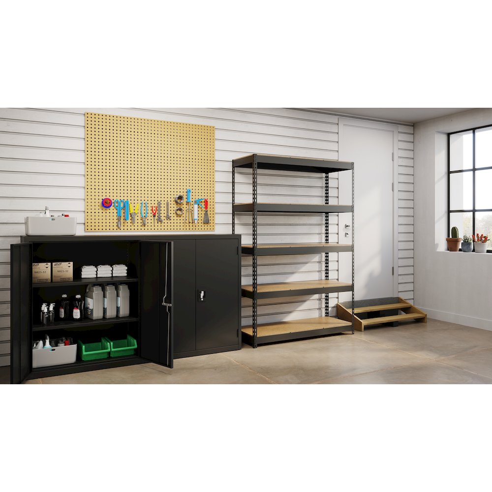 Iron Horse 3800 Riveted Steel Shelving, 5-Shelf, 18Dx48Wx72H, Black. Picture 4