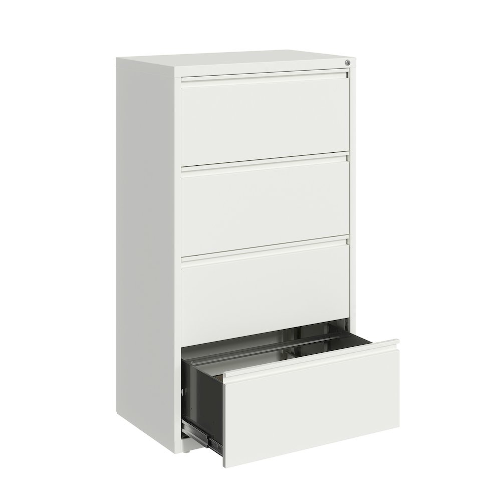 Hirsh 30 Inch Wide 4 Drawer Metal Lateral File Cabinet, White. Picture 5