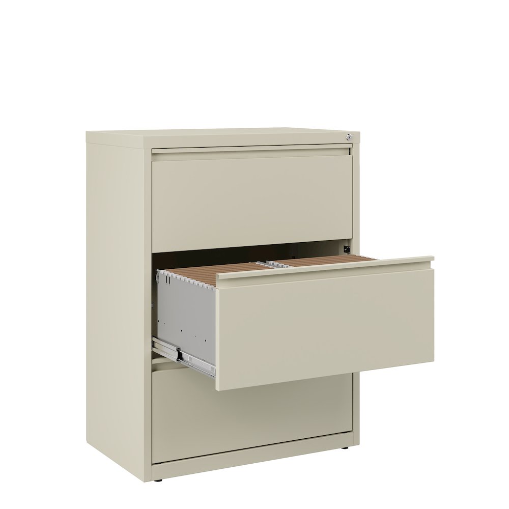 Hirsh 30 Inch Wide 3 Drawer Metal Lateral File Cabinet, Putty. Picture 6