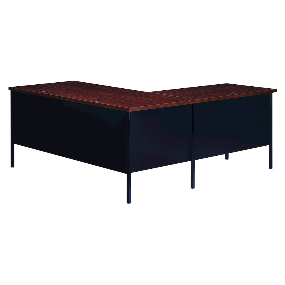 Hirsh 66D x 72W Corner Office Desk with Left Hand Return, Black / Walnut. Picture 3