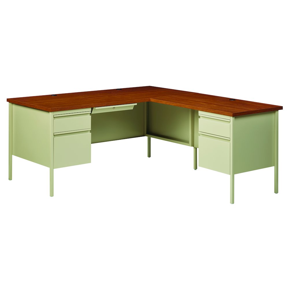 Hirsh Corner Office Desk with Right Hand Return, 66D x 72W, Putty / Oak. Picture 1