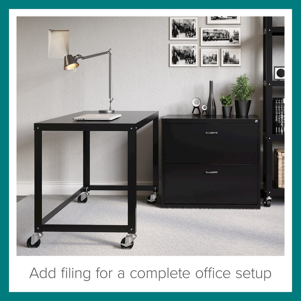 Hirsh Ready-to-Assemble 48-inch Wide Mobile Metal Desk for Home Office, Black. Picture 11