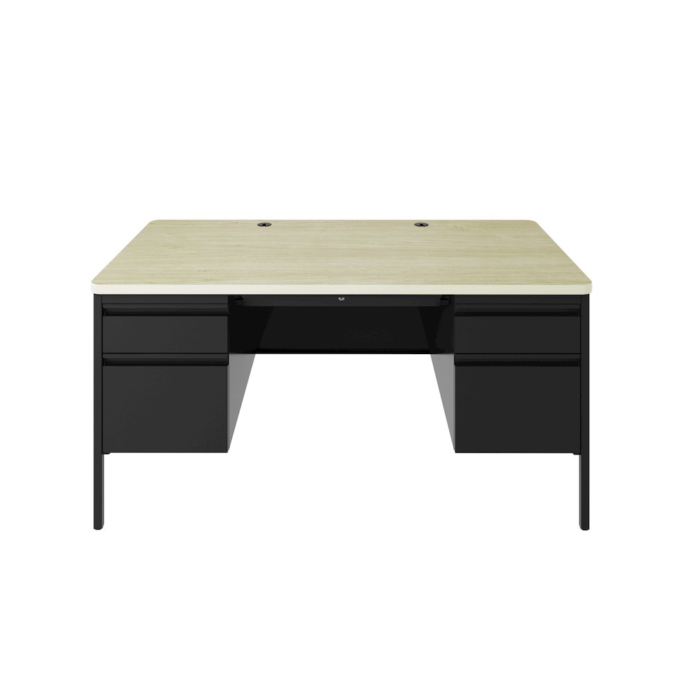 Hirsh 30x60 Double Pedestal File Deskfor Schools, Black/Maple. Picture 4