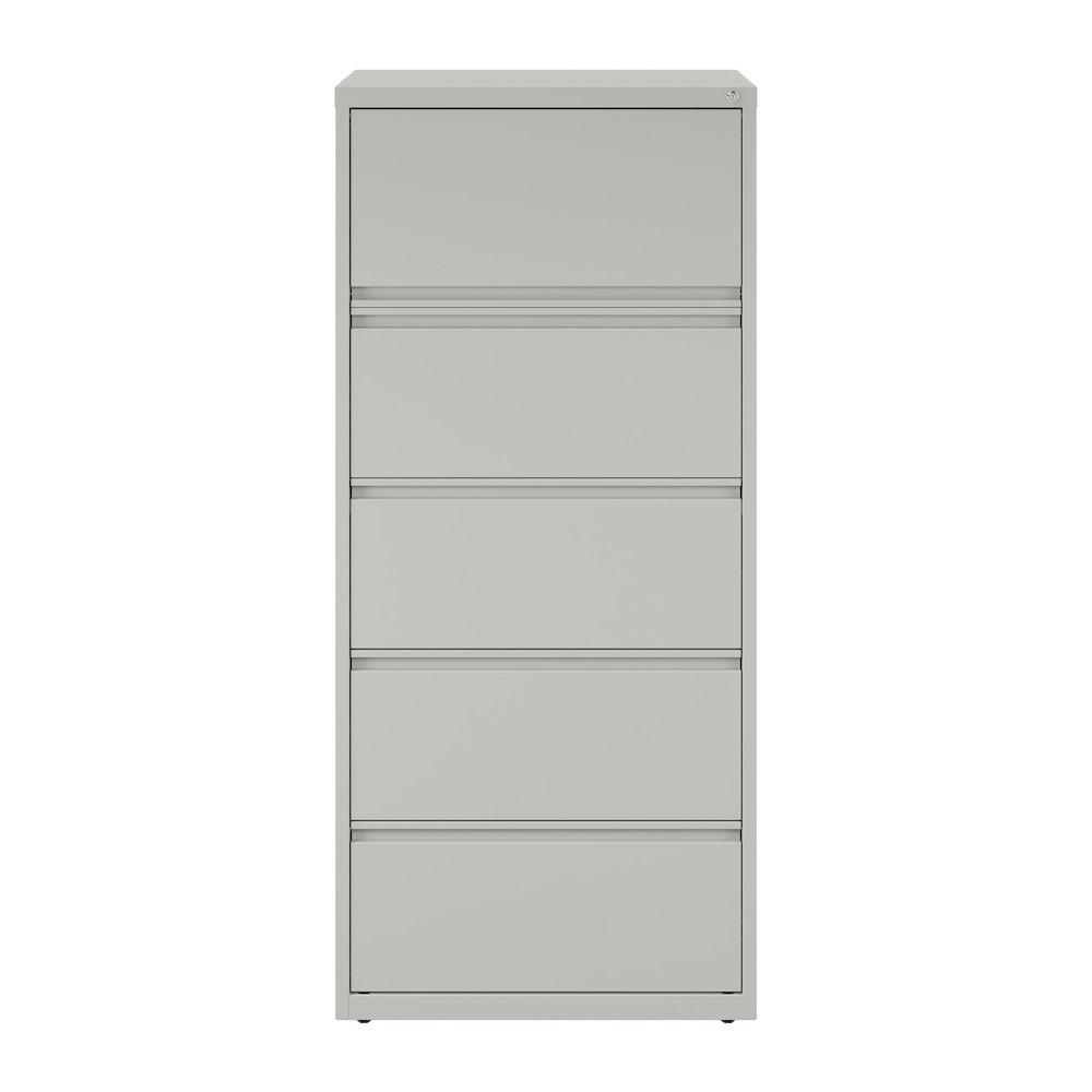 Hirsh 30 inch Wide 5 Drawer Metal Lateral File Cabinet, Light Gray. Picture 3
