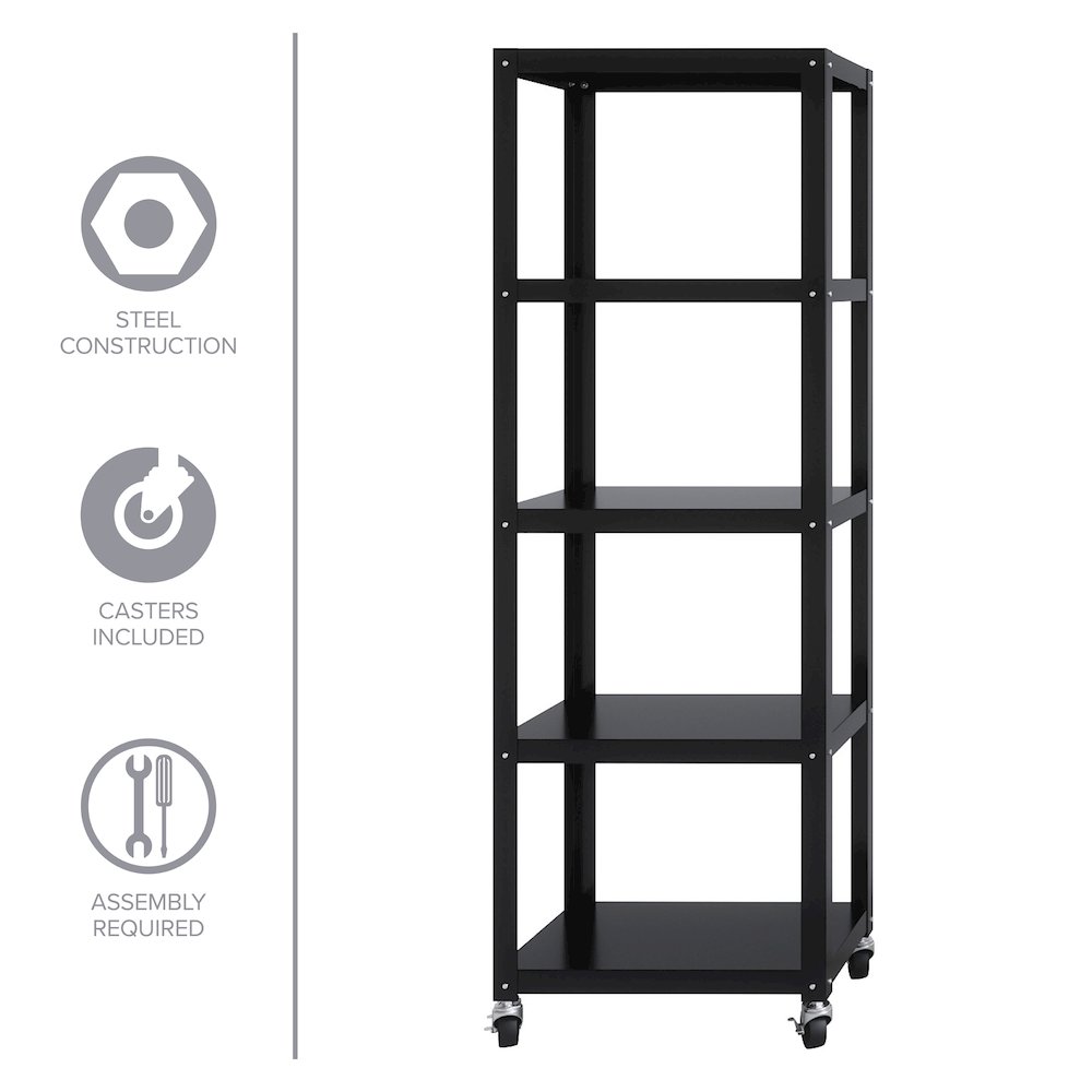 Space Solutions 72" High Rolling 5 Shelf Bookcase, Industrial Metal, Black. Picture 25