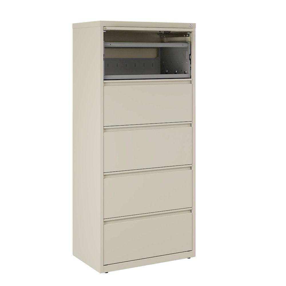 Hirsh 30 inch Wide 5 Drawer Metal Lateral File Cabinet, Putty. Picture 7