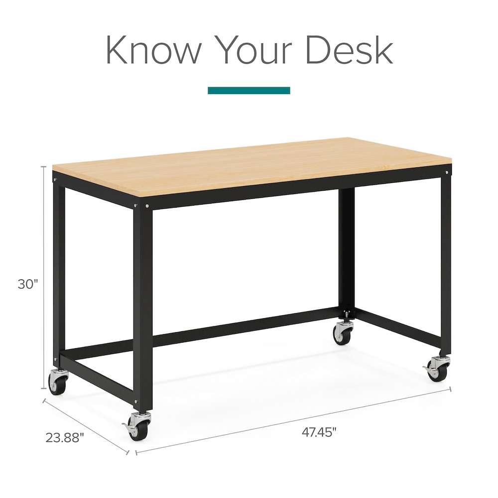 Space Solutions Ready-to-assemble 48-inch Wide Mobile Metal Desk Black/Maple. Picture 12