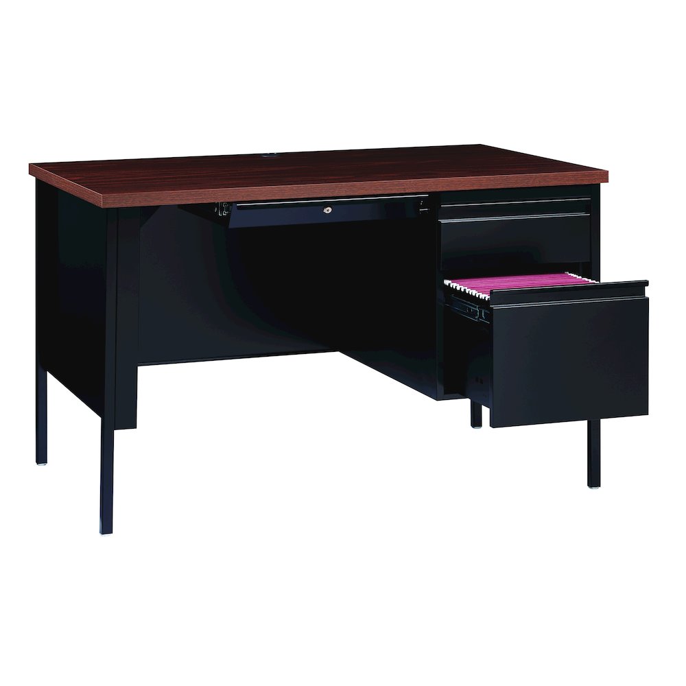 Hirsh Right-Hand File Office Desk with Center Drawer, 30" Dx48" W, Black/Walnut. Picture 7