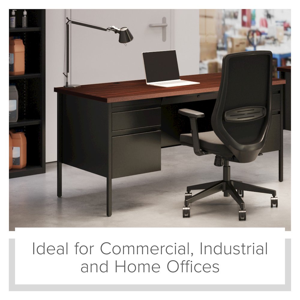 Hirsh Double Pedestal Office Desk Center Drawer 30" Dx60" W, Black/Walnut. Picture 30