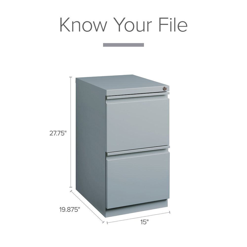 Hirsh 20" Deep Mobile Pedestal File Cabinet 2 Drawer File-File, Platinum. Picture 9