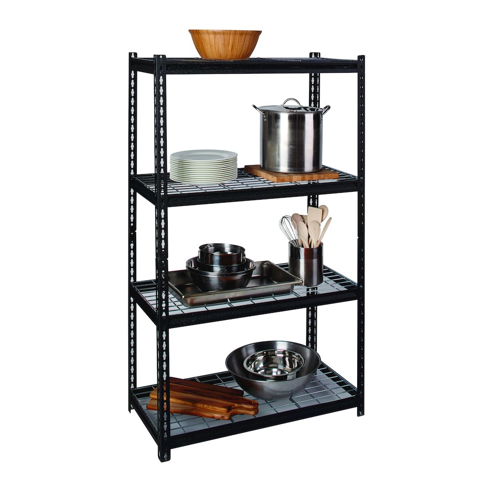 Iron Horse Riveted Steel Wire Deck Shelving 4-Shelf Unit, 18Dx36Wx60H, Black. Picture 19