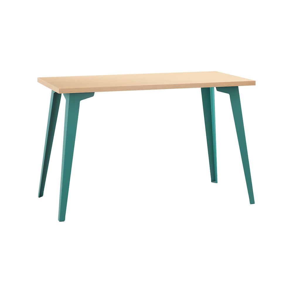 Orison Office 24x48 Mid Century Modern Desk, Teal / Platinum Oak. Picture 1