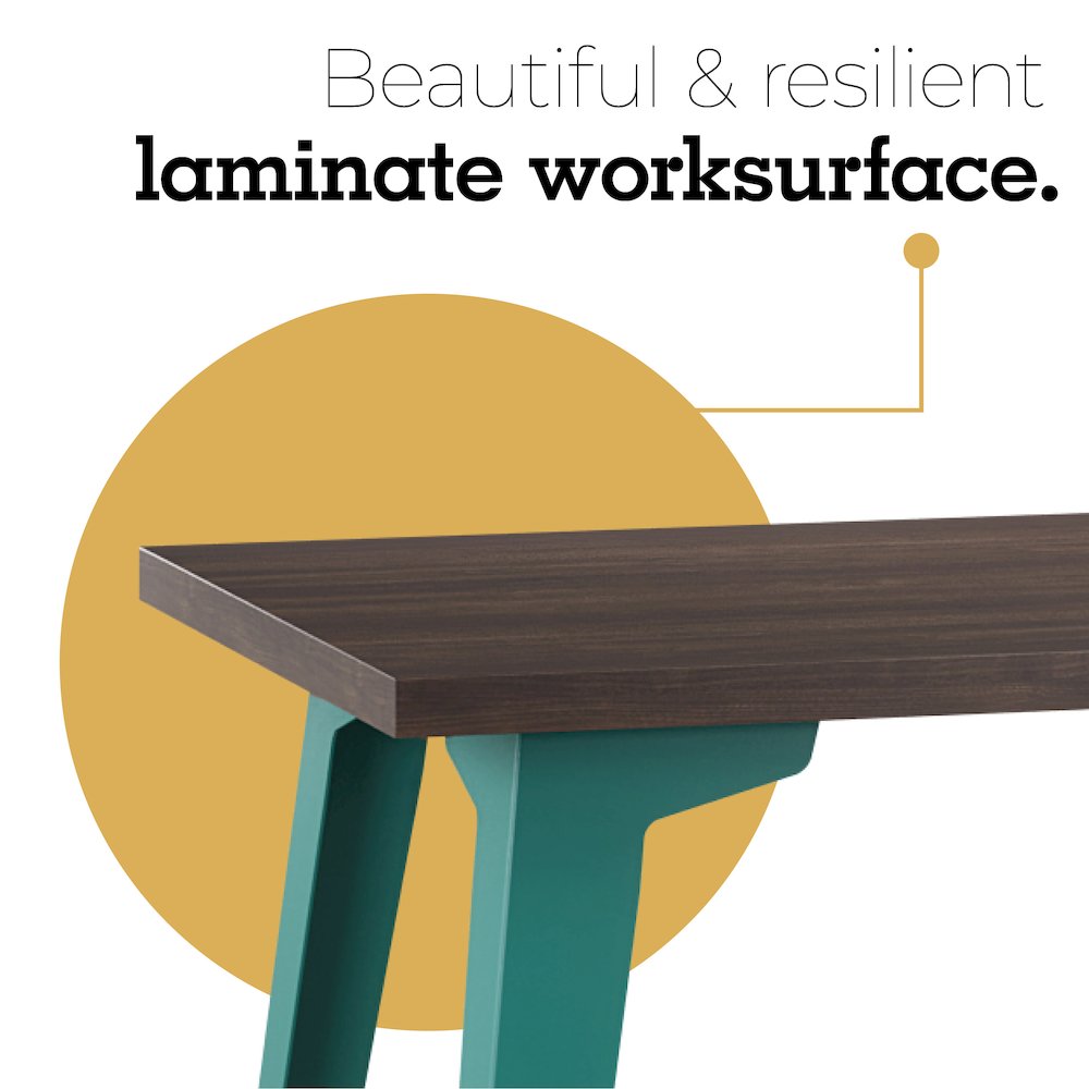 Orison Office 27x57 Mid Century Modern Desk, Teal / Trail Walnut. Picture 6
