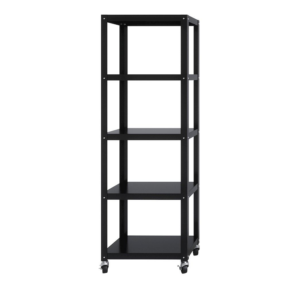 Space Solutions 72" High Rolling 5 Shelf Bookcase, Industrial Metal, Black. Picture 7