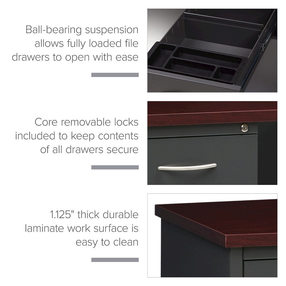 Hirsh Modular Double Pedestal File Office Desk, 30" D x 60" W, Charcoal/Mahogany. Picture 12
