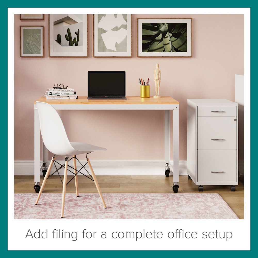 Space Solutions Ready-to-assemble 48-inch Wide Mobile Metal Desk White/Maple. Picture 9