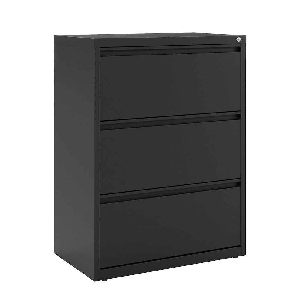 Hirsh 30 Inch Wide 3 Drawer Metal Lateral File Cabinet, Black. Picture 1