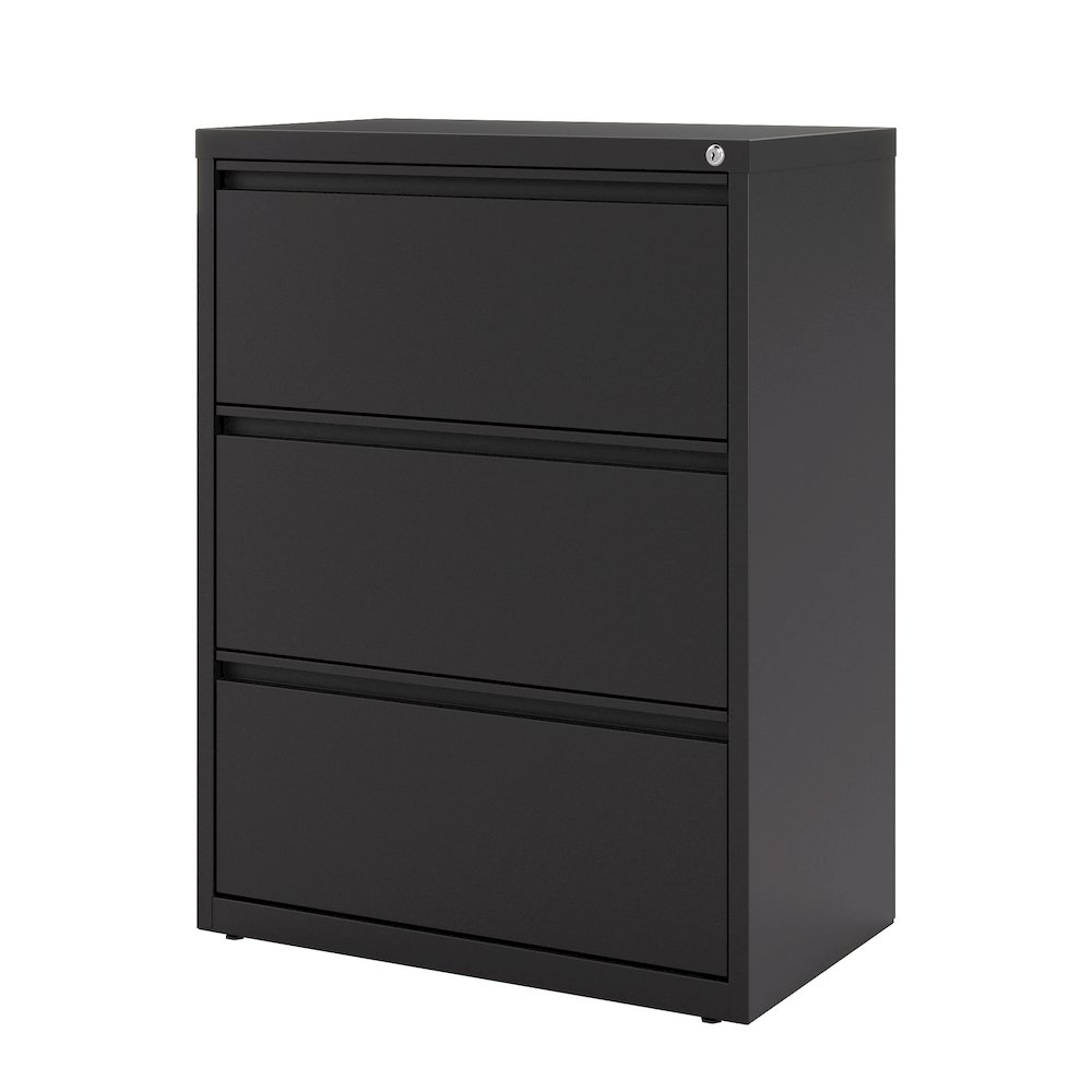 Hirsh 30 Inch Wide 3 Drawer Metal Lateral File Cabinet, Black. Picture 4