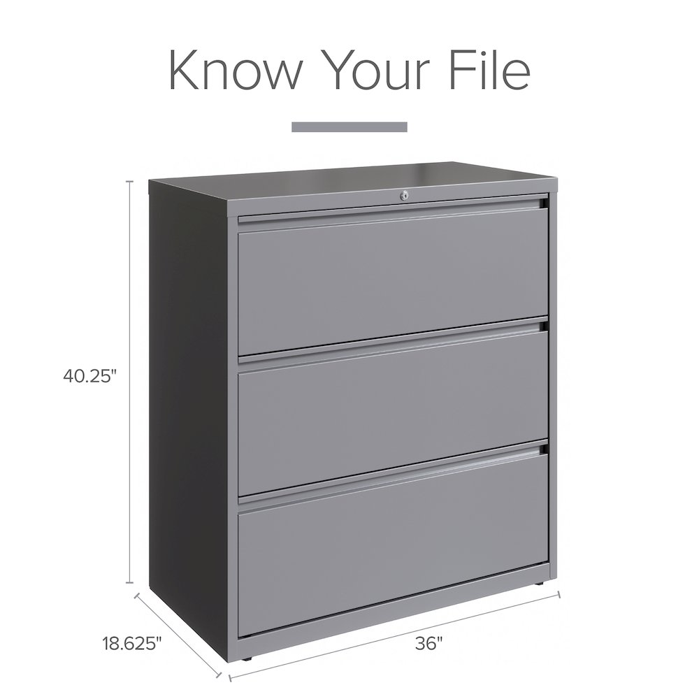 Hirsh 36 Inch Wide 3 Drawer Metal Lateral File Cabinet, Arctic Silver. Picture 8