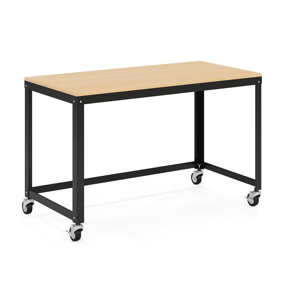 Space Solutions Ready-to-assemble 48-inch Wide Mobile Metal Desk Black/Maple. Picture 1