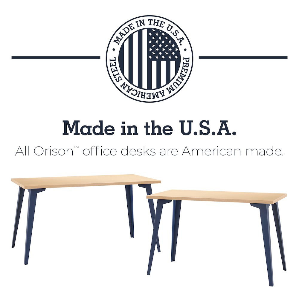 Orison Office 24x48 Mid Century Modern Desk, Navy / Platinum Oak. Picture 9