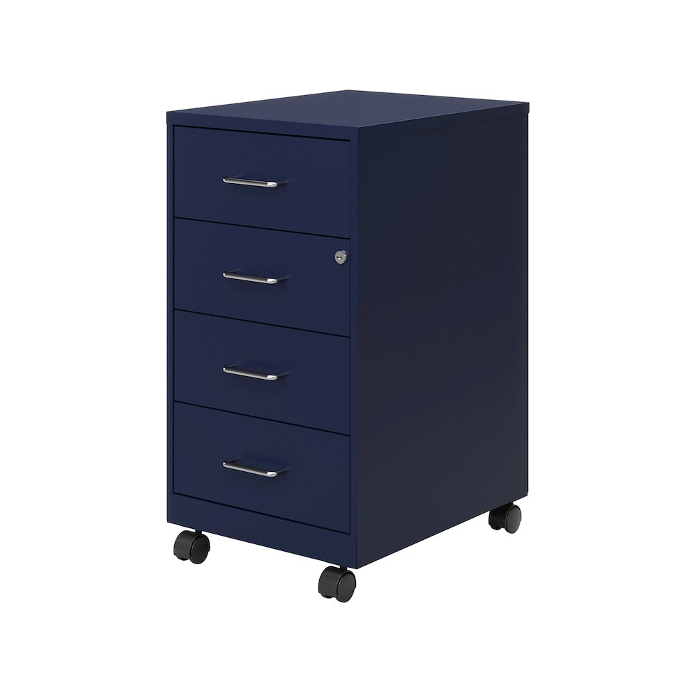 Space Solutions 18" Deep 4 Drawer Metal Mobile Organizer, Locking, Navy. Picture 4