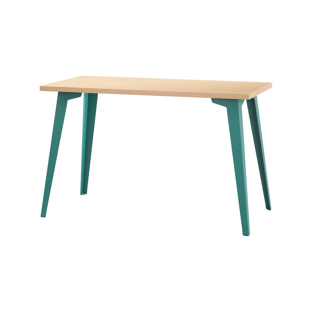 Orison Office 24x48 Mid Century Modern Desk, Teal / Platinum Oak. Picture 3
