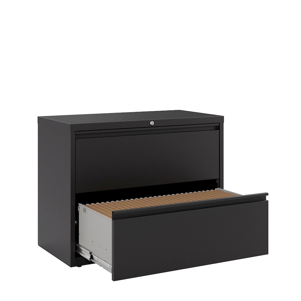 Hirsh 36 Inch Wide 2 Drawer Metal Lateral File Cabinet, Black. Picture 6