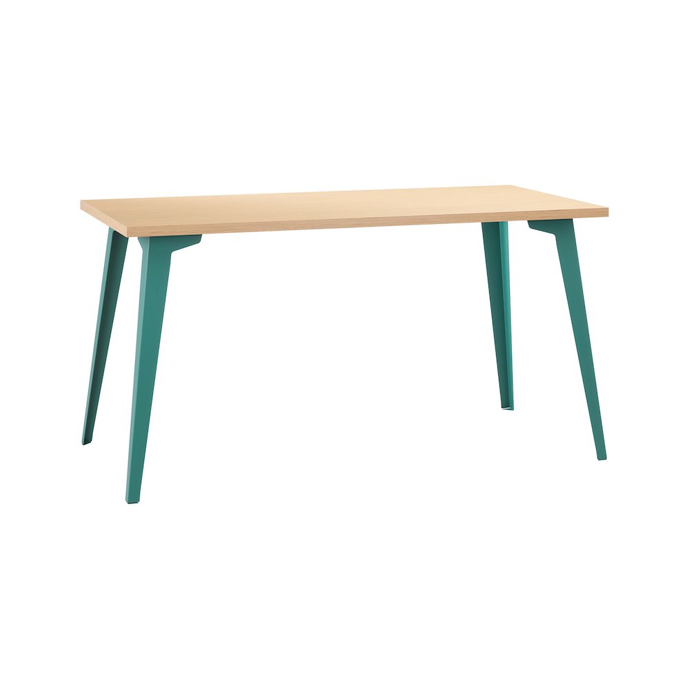 Orison Office 27x57 Mid Century Modern Desk, Teal / Platinum Oak. Picture 1