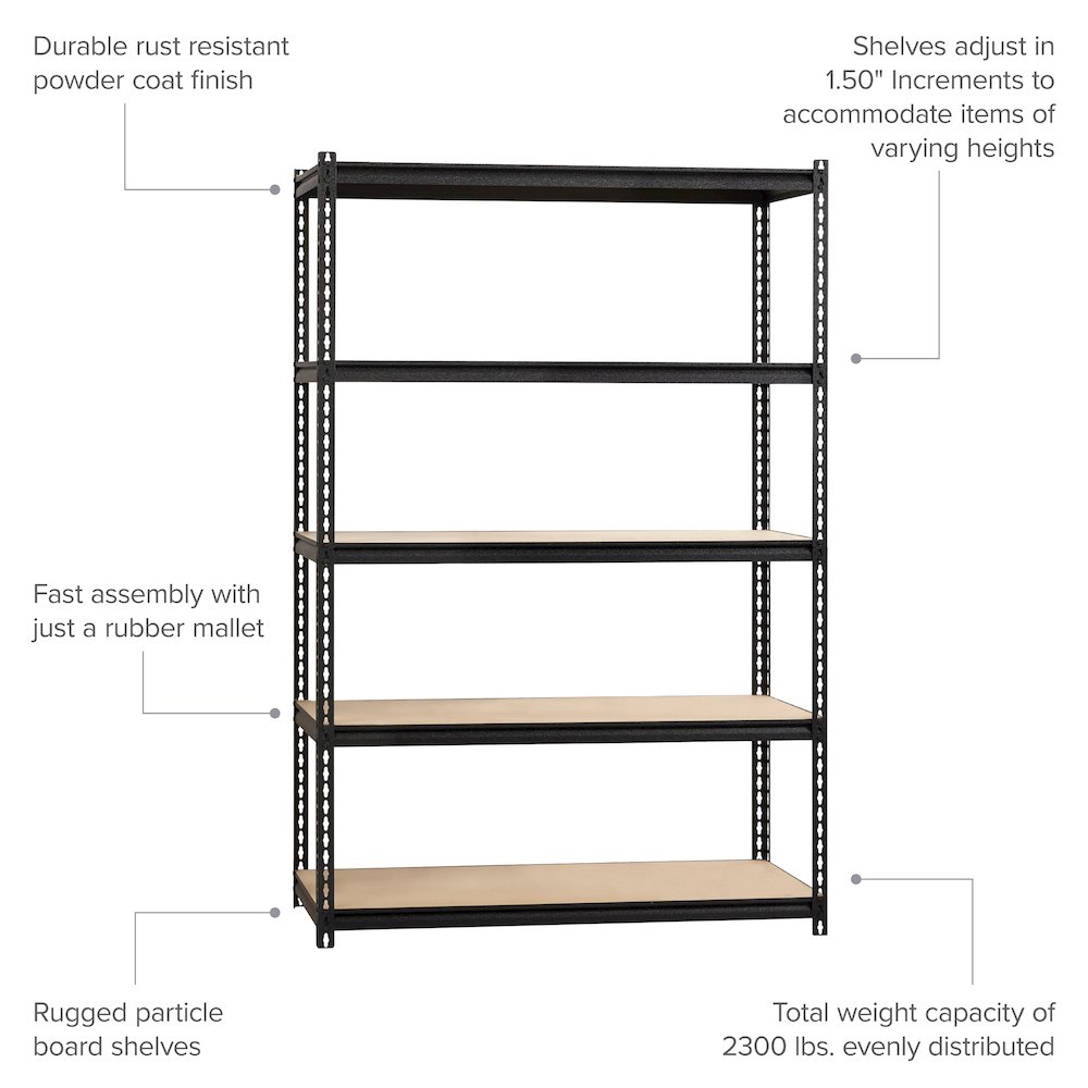 Iron Horse 2300 Riveted Steel Shelving 5-Shelf Unit, 24D x 48W x 72H, Black. Picture 7