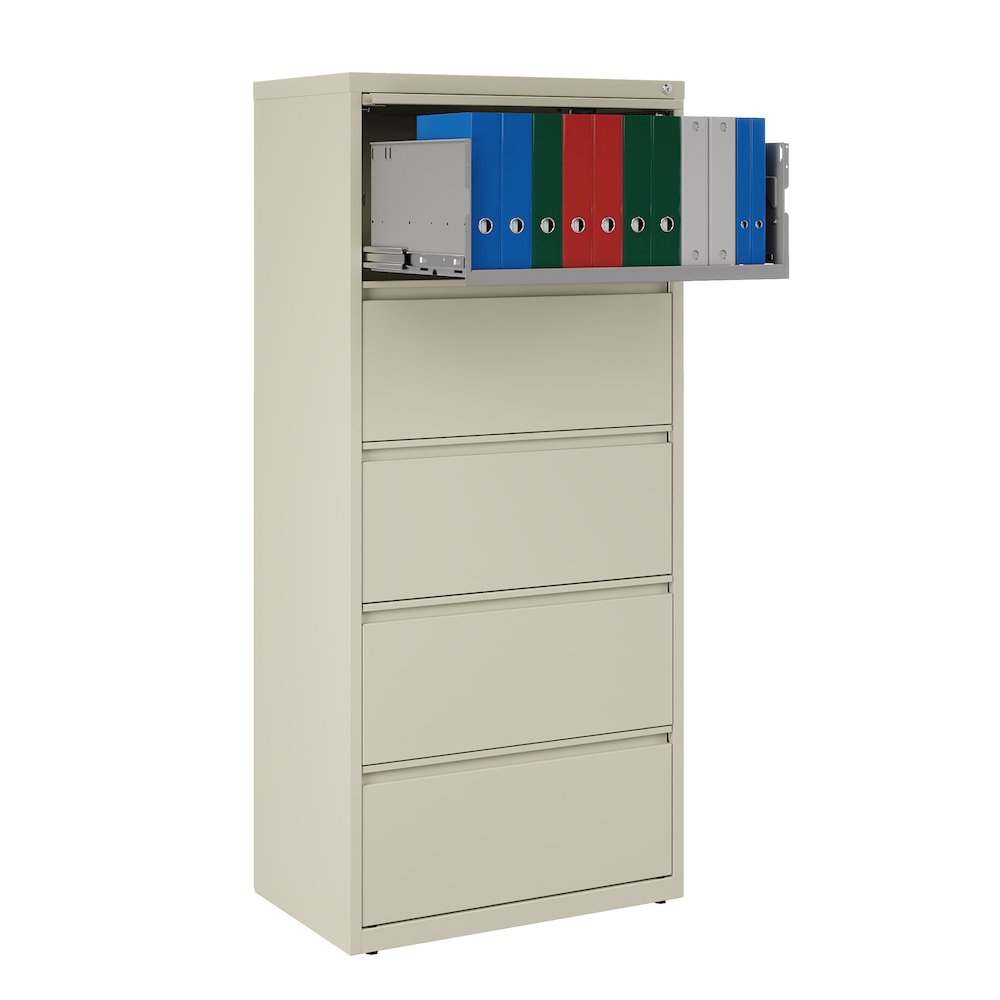Hirsh 30 inch Wide 5 Drawer Metal Lateral File Cabinet, Putty. Picture 8