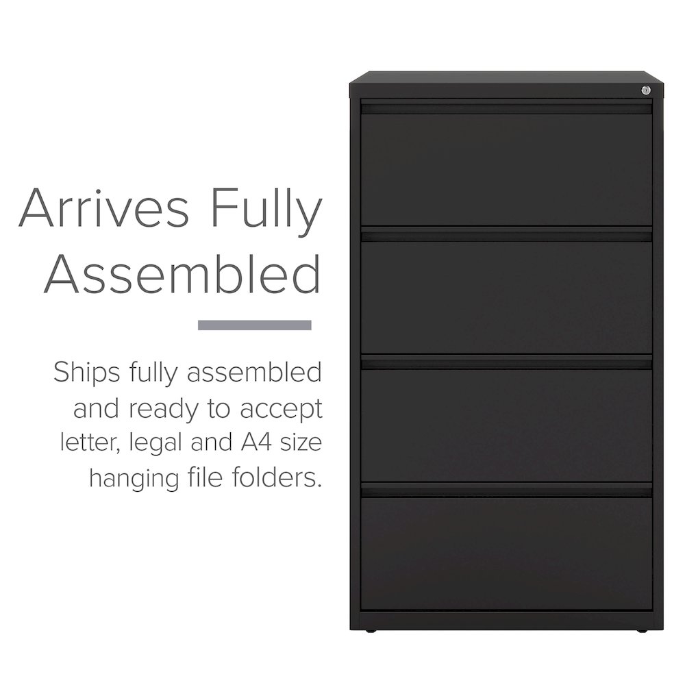 Hirsh 30 Inch Wide 4 Drawer Metal Lateral File Cabinet, Black. Picture 7