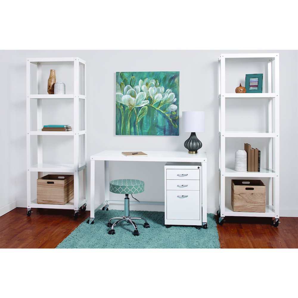 Space Solutions 72" High Rolling 5 Shelf Bookcase, Industrial Metal, White. Picture 13