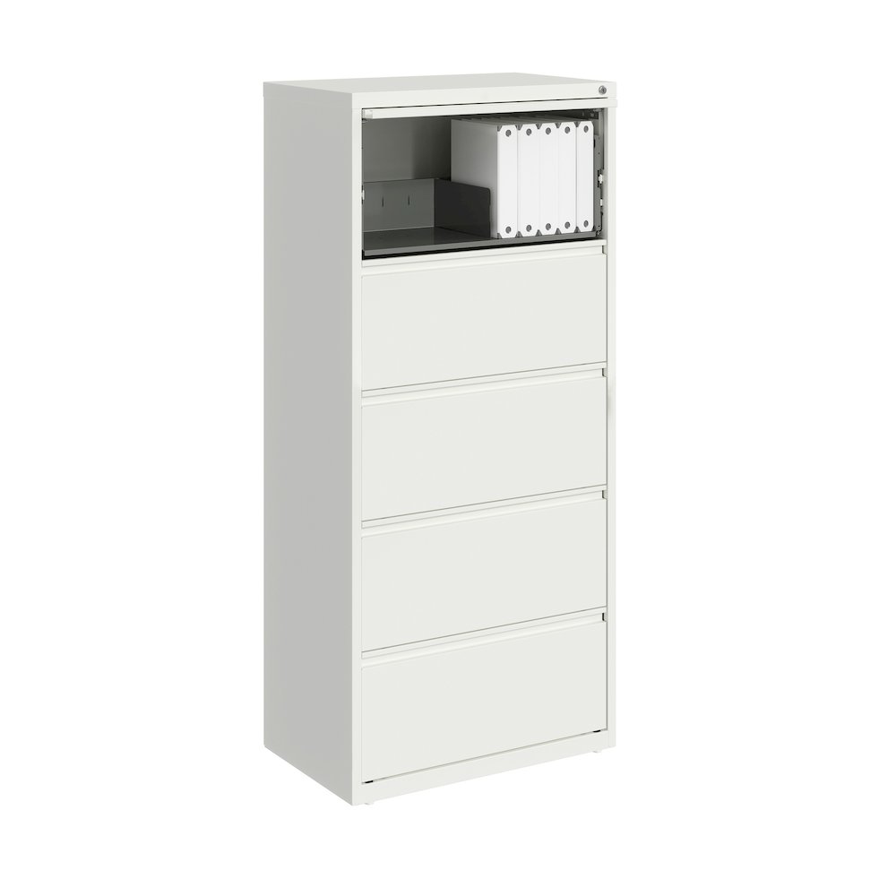 Hirsh 30 inch Wide 5 Drawer Metal Lateral File Cabinet, White. Picture 5