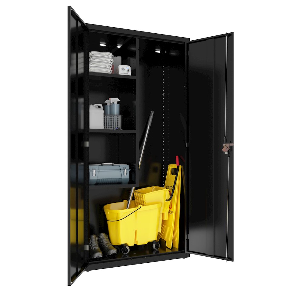 Hirsh Janitorial Cabinet, 18"D x 36"W x 72"H, Black. Picture 8
