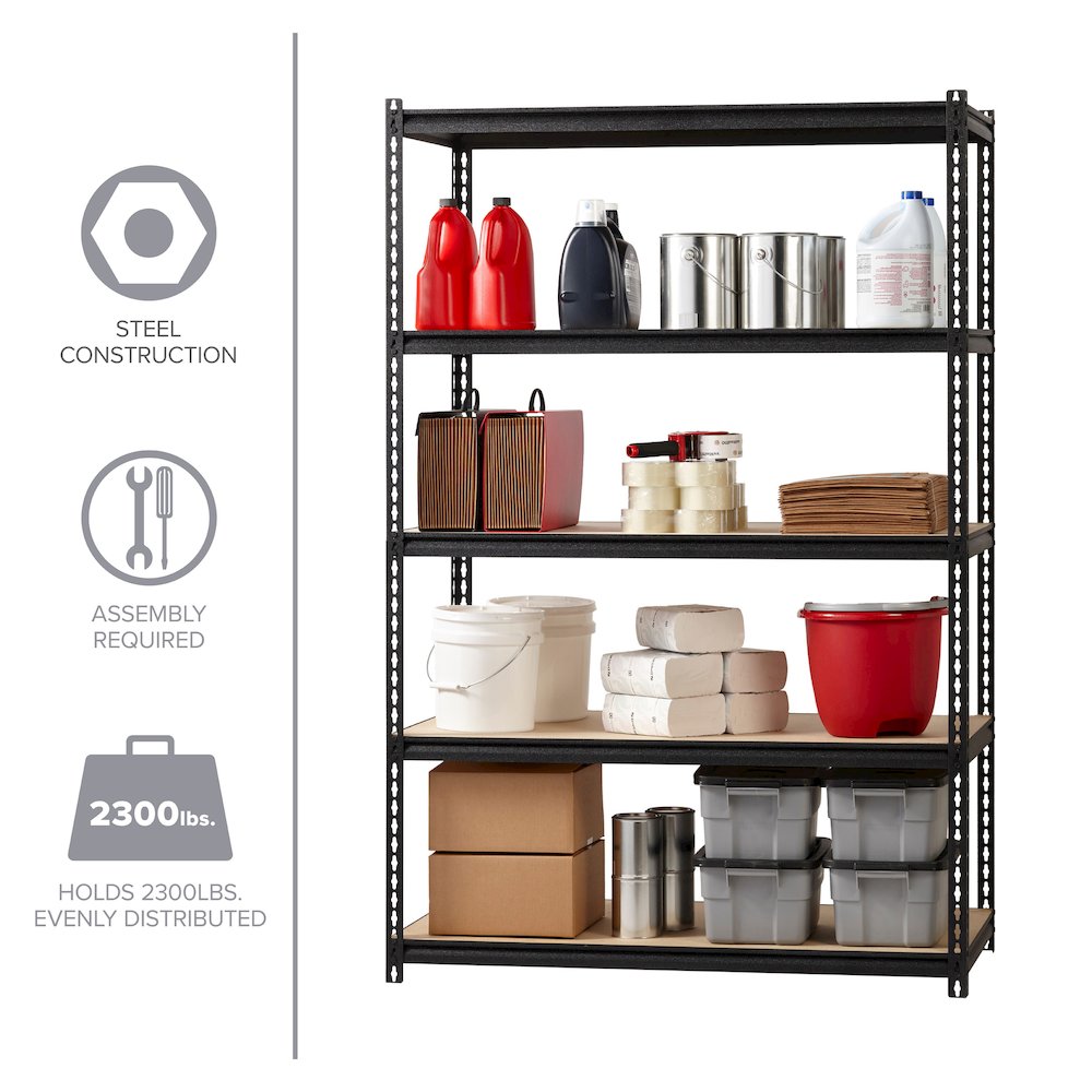 Iron Horse 2300 Riveted Steel Shelving 5-Shelf Unit, 24D x 48W x 72H, Black. Picture 9