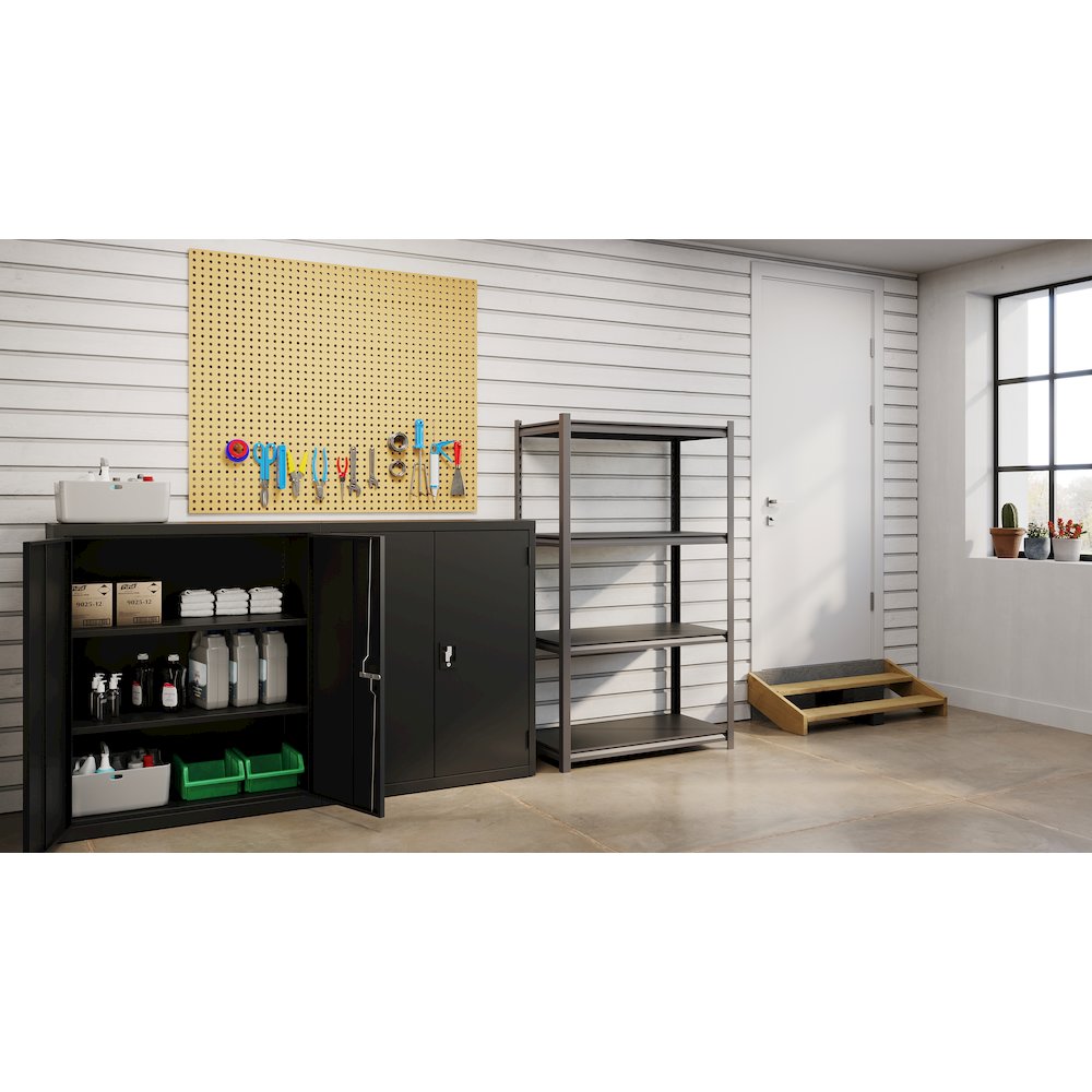 Iron Horse Riveted Steel Shelving 4-Shelf Unit, 18Dx36Wx60H, Gunmetal Gray/Black. Picture 4