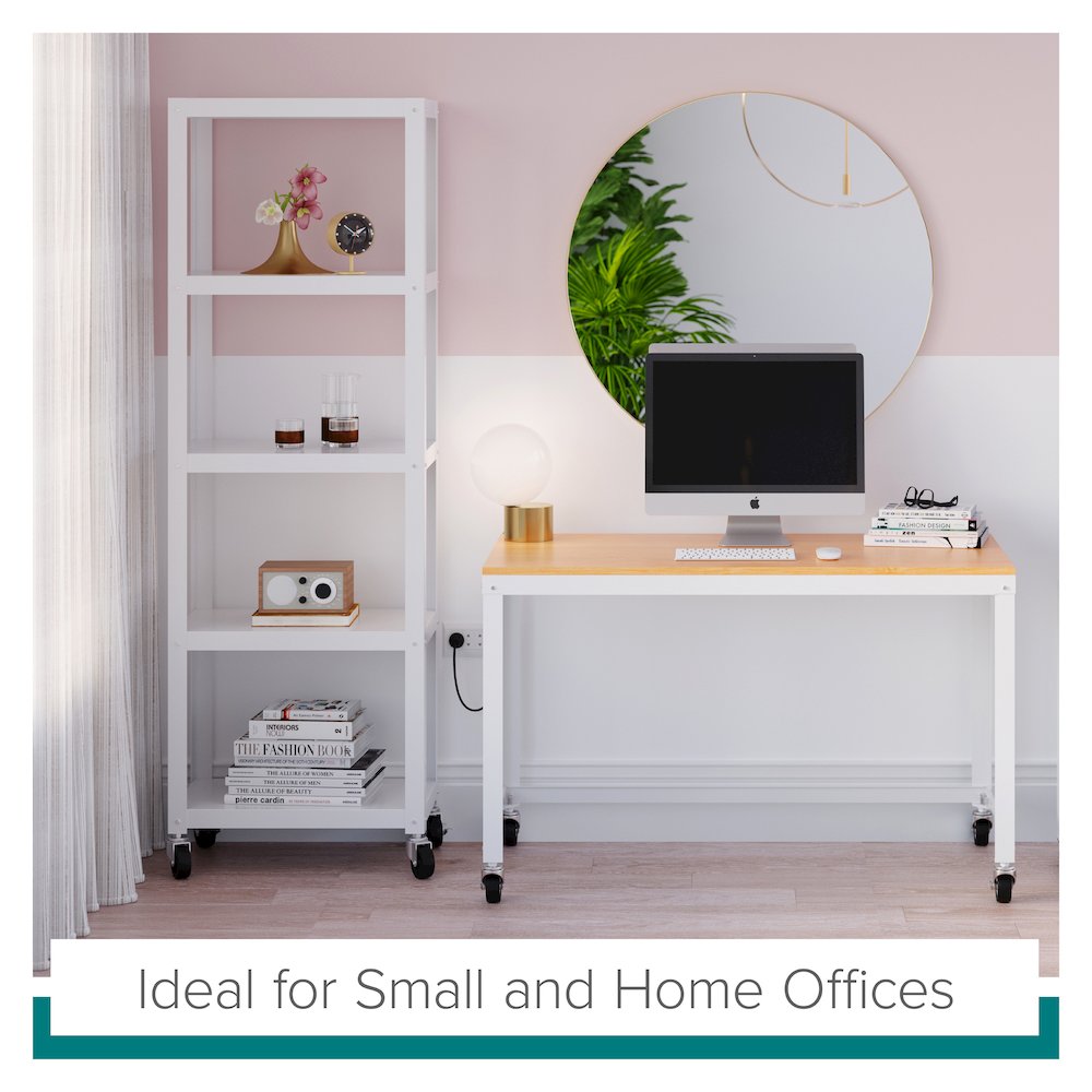 Space Solutions Ready-to-assemble 48-inch Wide Mobile Metal Desk White/Maple. Picture 16