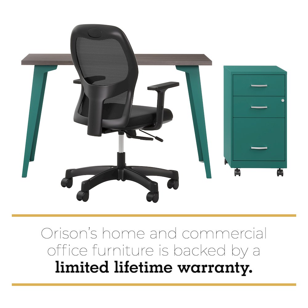 Orison Office 27x57 Mid Century Modern Desk, Teal / Trail Walnut. Picture 12