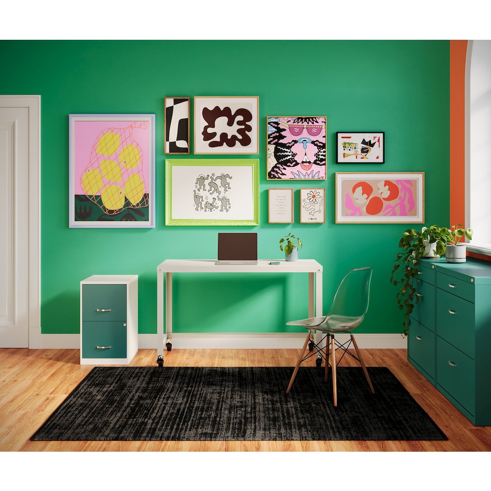 Hirsh Ready-to-Assemble 48-inch Wide Mobile Metal Desk for Home Office, White. Picture 11