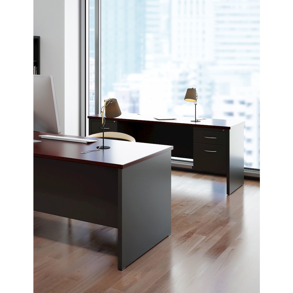 Hirsh Modular Double File Office Desk, 36 inch Dx72 inch W, Charcoal/Mahogany. Picture 11