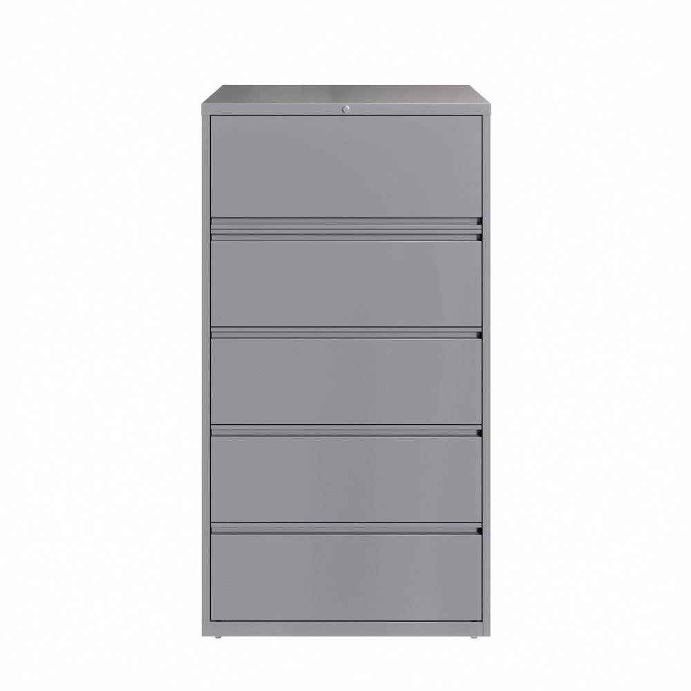 Hirsh 36 Inch Wide 5 Drawer Metal Lateral File Cabinet, Arctic Silver. Picture 3