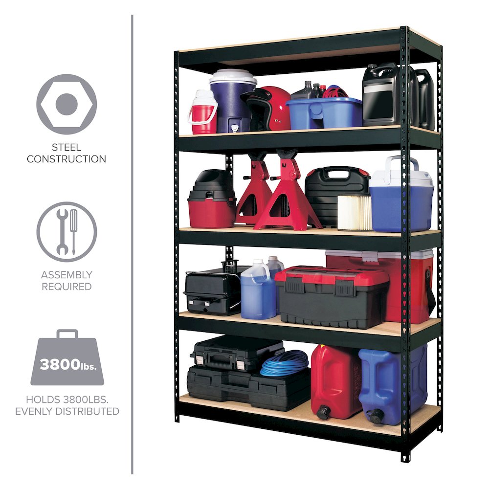 Iron Horse 3800 Riveted Steel Shelving, 5-Shelf, 18Dx48Wx72H, Black. Picture 11