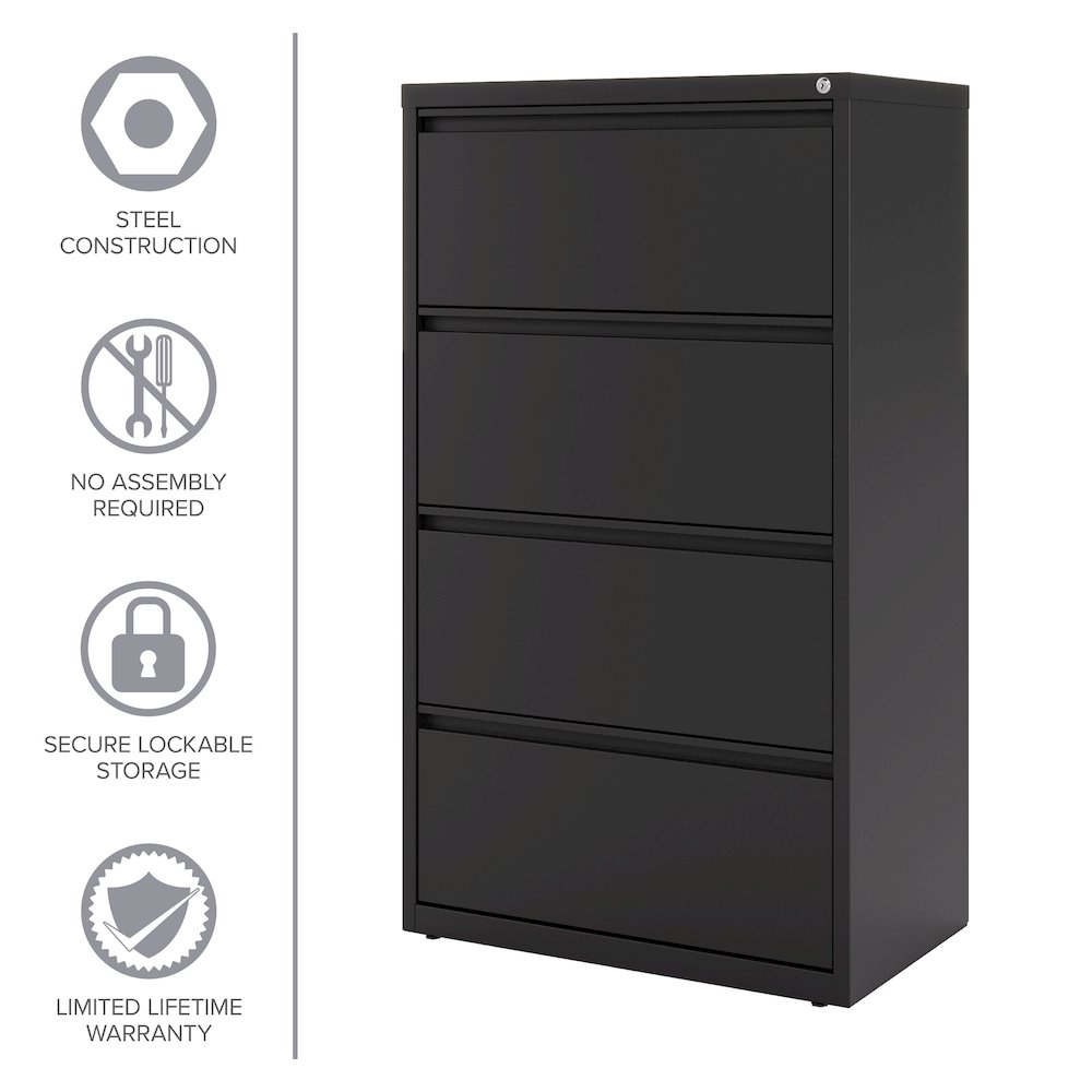 Hirsh 30 Inch Wide 4 Drawer Metal Lateral File Cabinet, Black. Picture 14