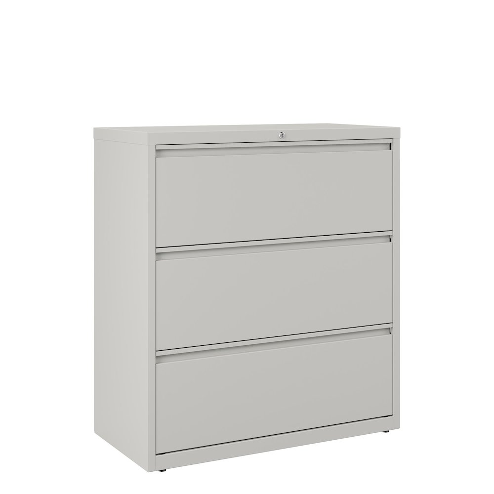 Hirsh 36 Inch Wide 3 Drawer Metal Lateral File Cabinet, Light Gray. Picture 1