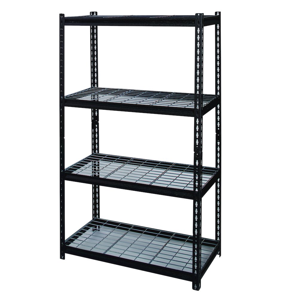 Iron Horse Riveted Steel Wire Deck Shelving 4-Shelf Unit, 18Dx36Wx60H, Black. Picture 4