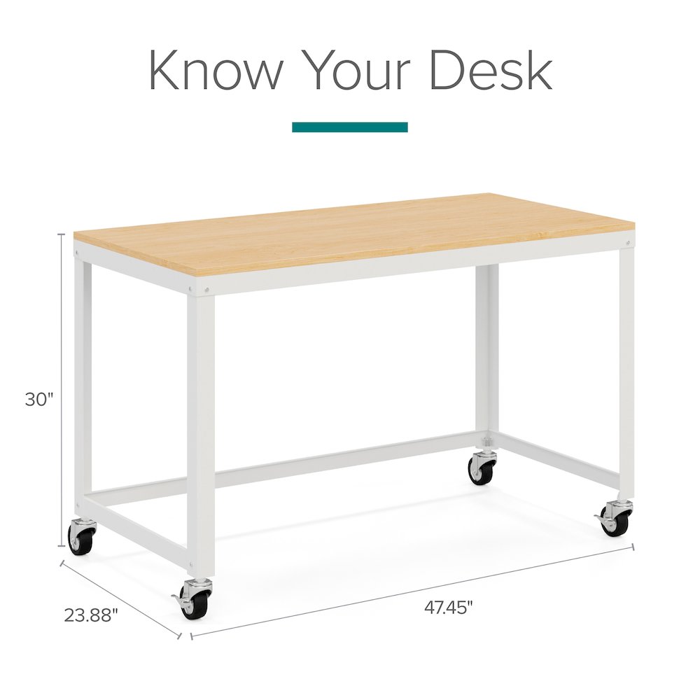 Space Solutions Ready-to-assemble 48-inch Wide Mobile Metal Desk White/Maple. Picture 10
