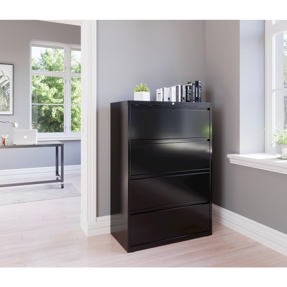 Hirsh 36 Inch Wide 4 Drawer Metal Lateral File Cabinet, Black. Picture 7