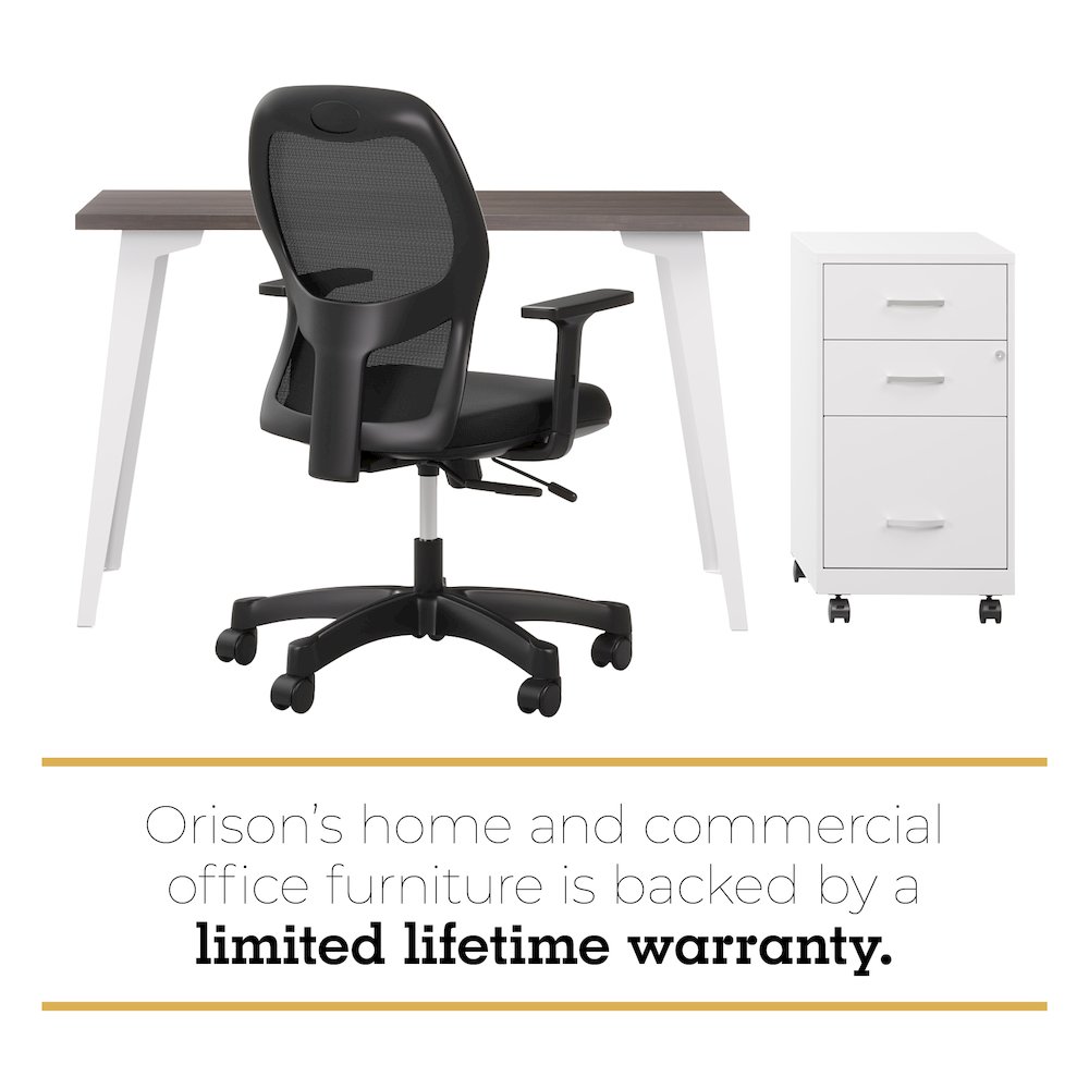 Orison Office 24x48 Mid Century Modern Desk, Alpine White / Trail Walnut. Picture 12